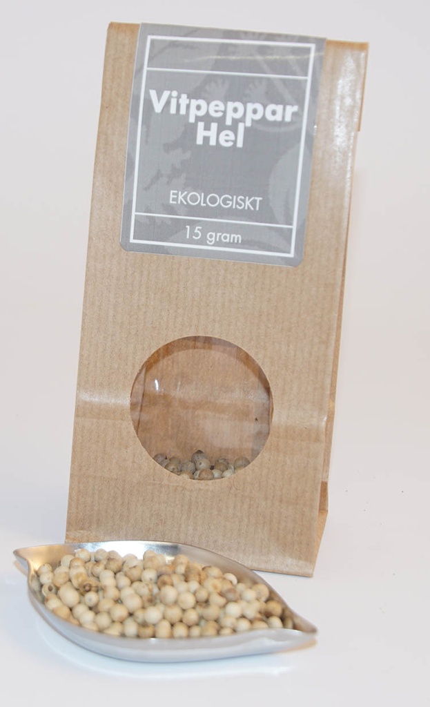 Vitpeppar hel EKO brun påse med fönster 15g