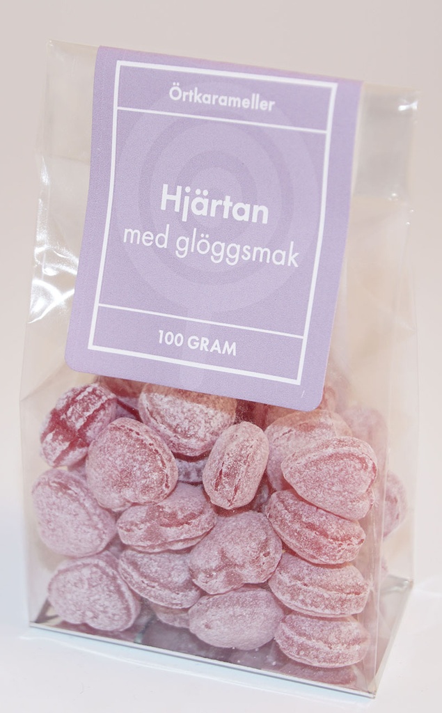 Hearts with mulled wine flavour herbal candies in stand-up pouch 100g