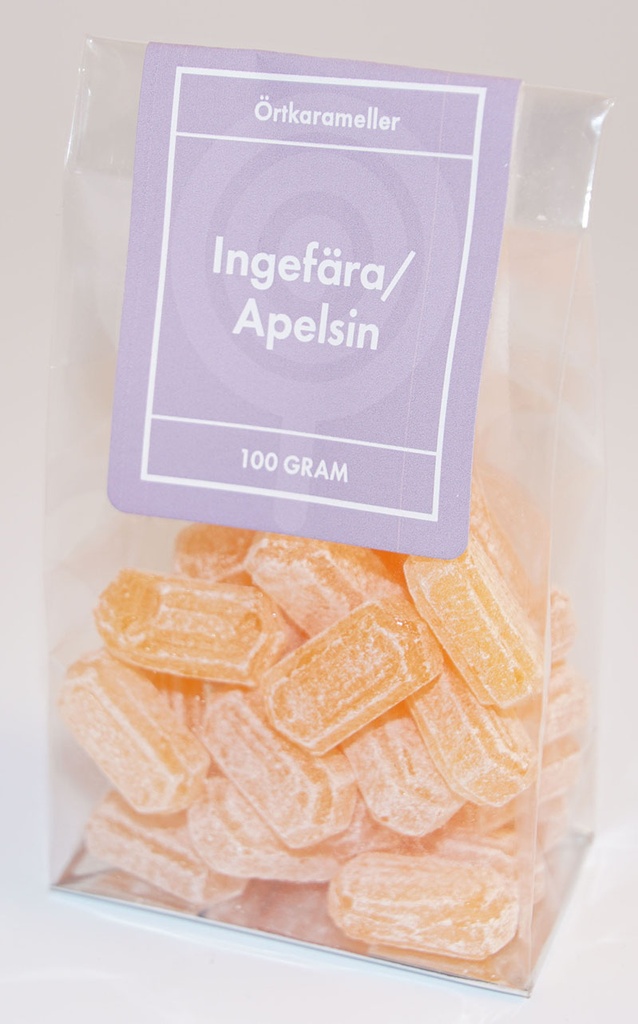 Ingefära/apelsin örtkarameller i ståpåse 100g