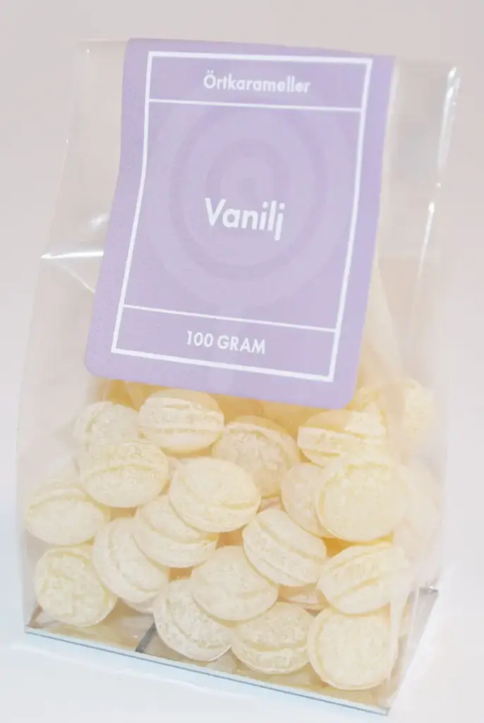 Vanilla herbal candies in stand-up pouch 100g