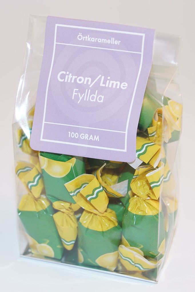 Lemon/lime filled with paper herbal candies in stand-up pouch 100g