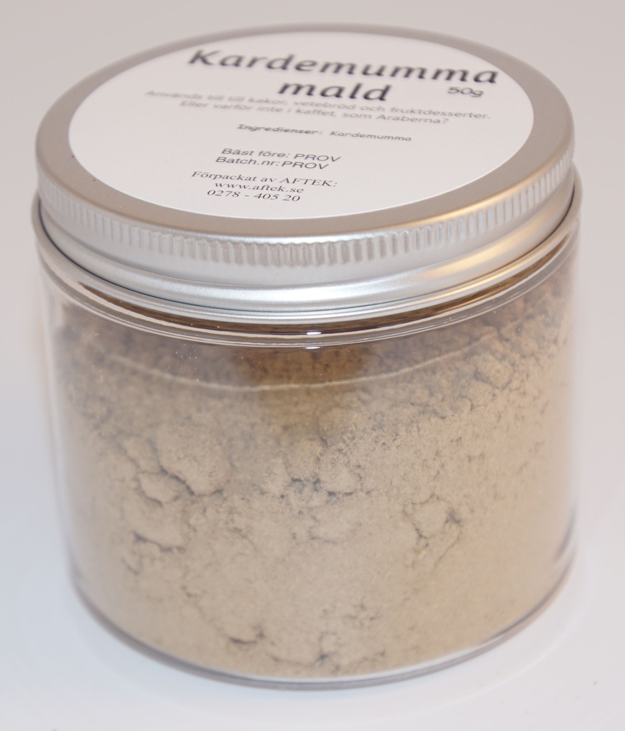 Cardamom ground pack in PET jar with silver lid 50g