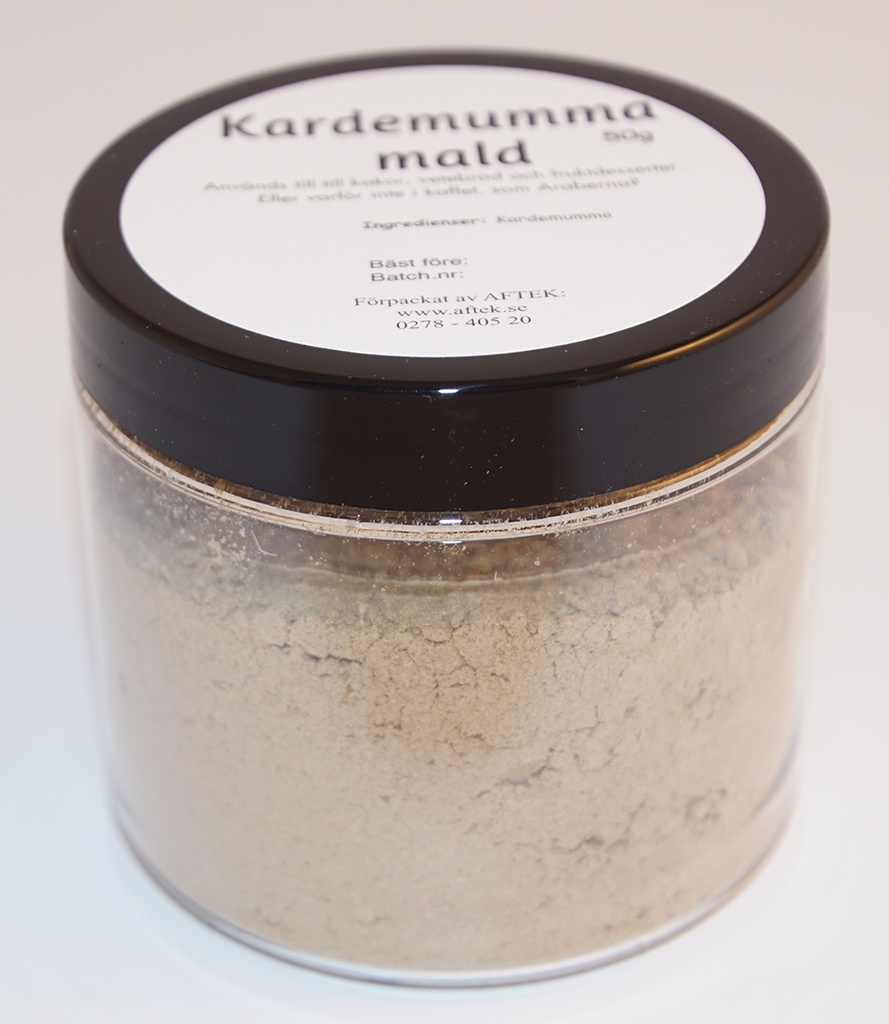 Cardamom ground pack in PET jar with black lid 50g