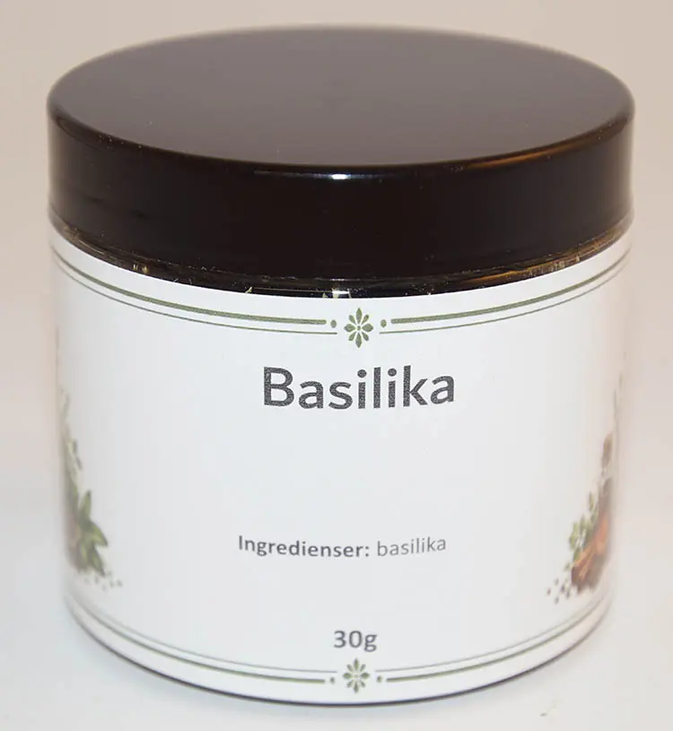 Basilika i PET-burk med svart lock 30g