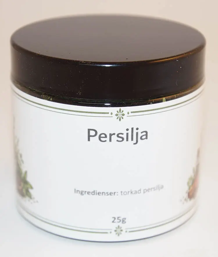 Parsley 5mm pack in PET jar with black lid 25g