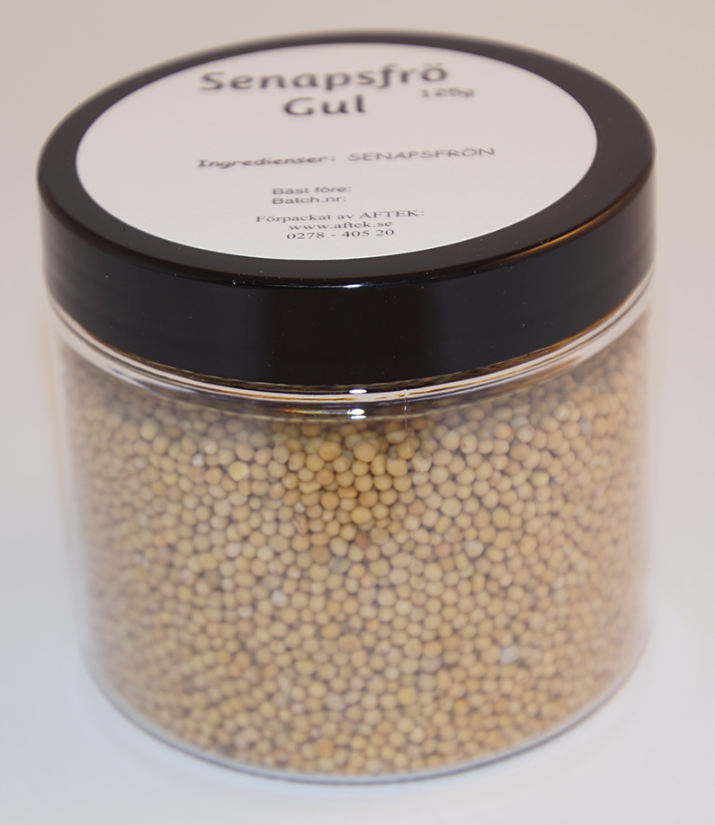 Mustard seeds yellow pack in PET jar with black lid 125g