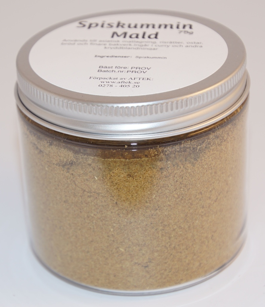 Cumin ground pack in PET jar with silver lid 75g