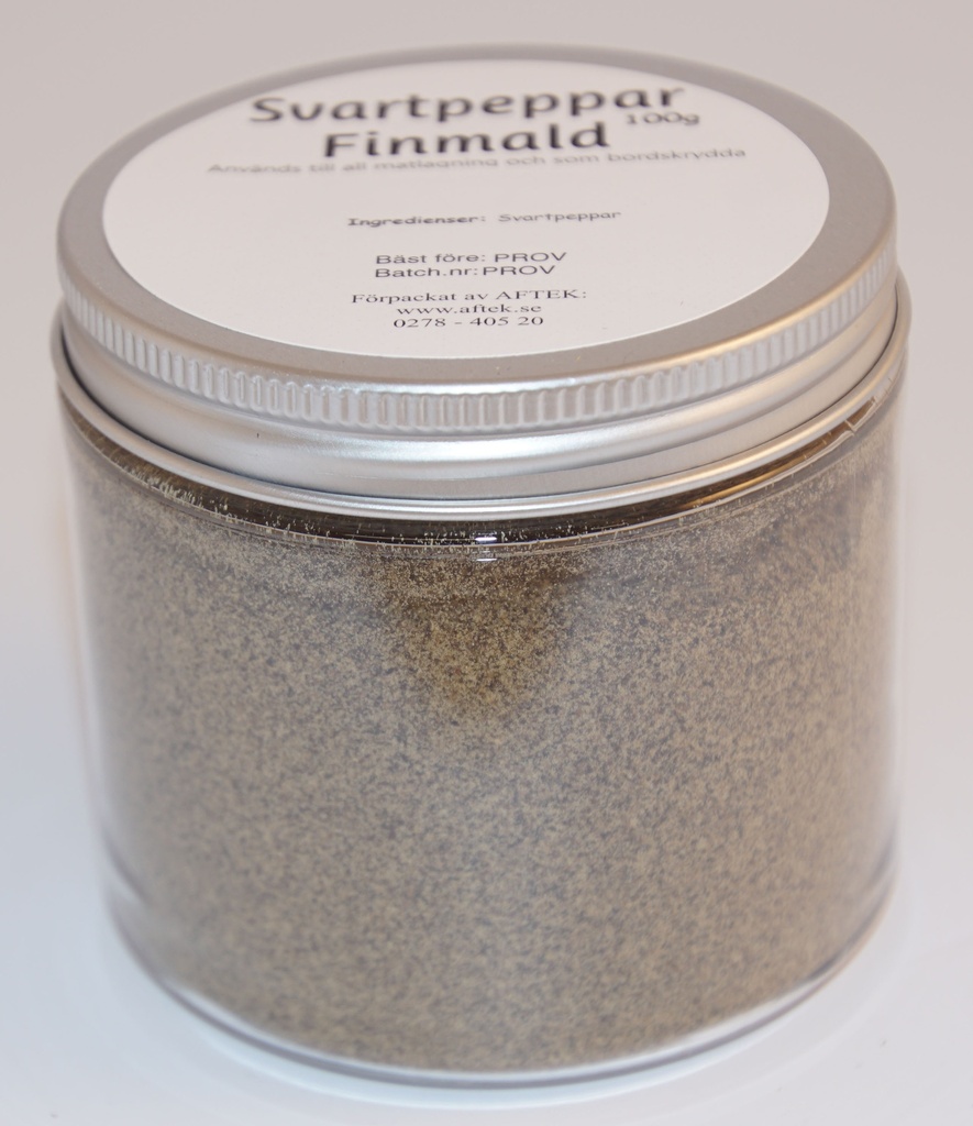 Black pepper ground pack in PET jar with silver lid 100g