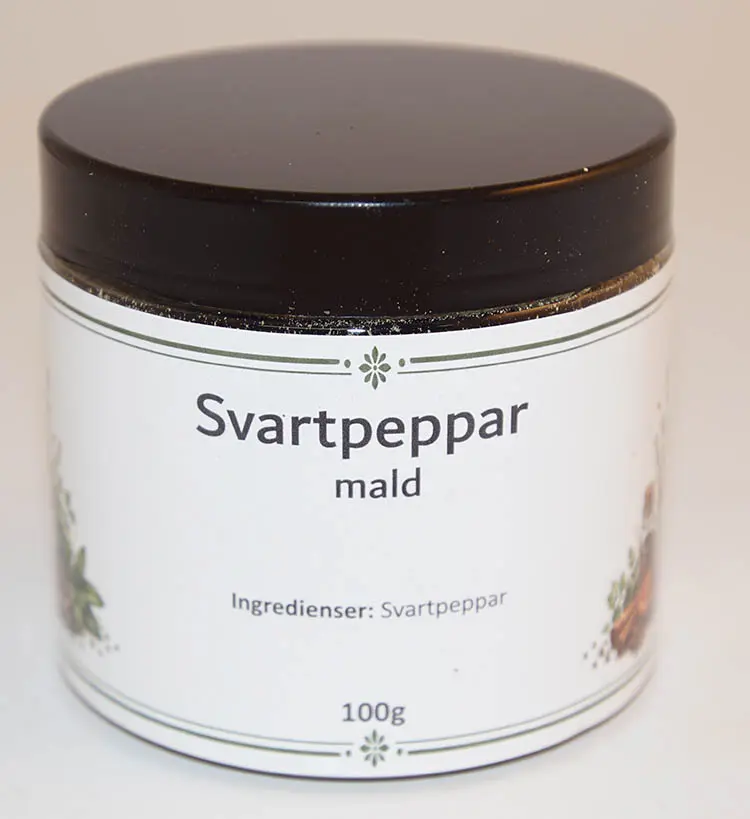 Black pepper ground pack in PET jar with black lid 100g