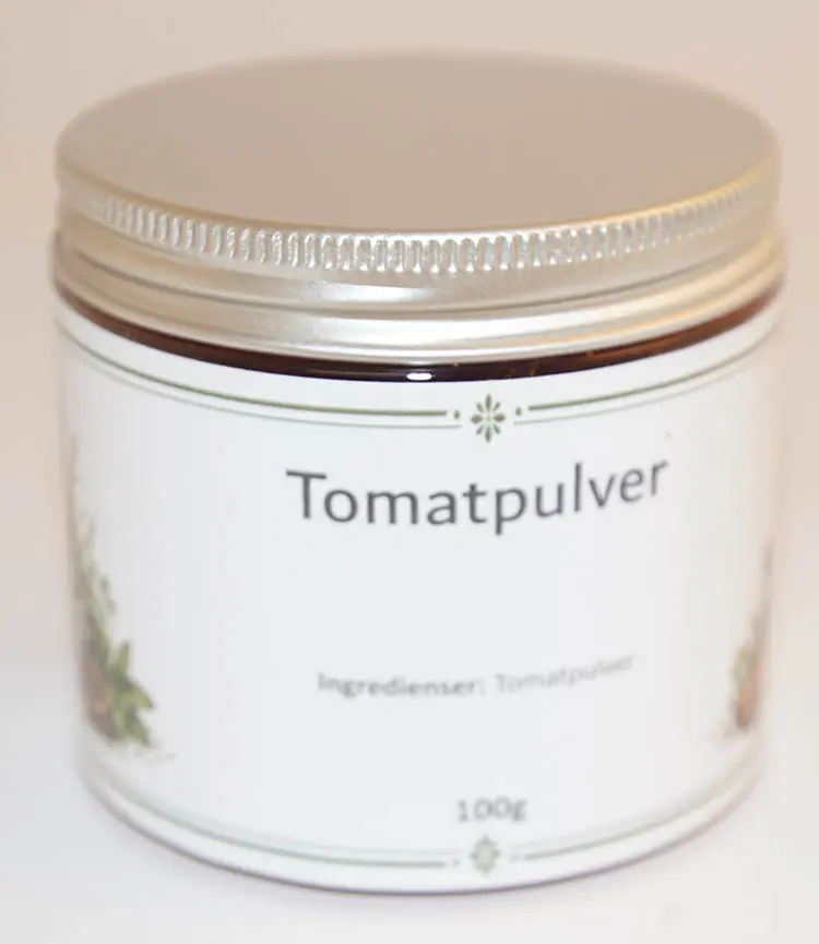 Tomato powder in PET jar with silver lid