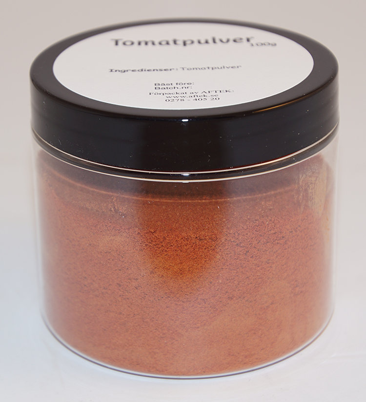 Tomato powder in PET jar with black lid
