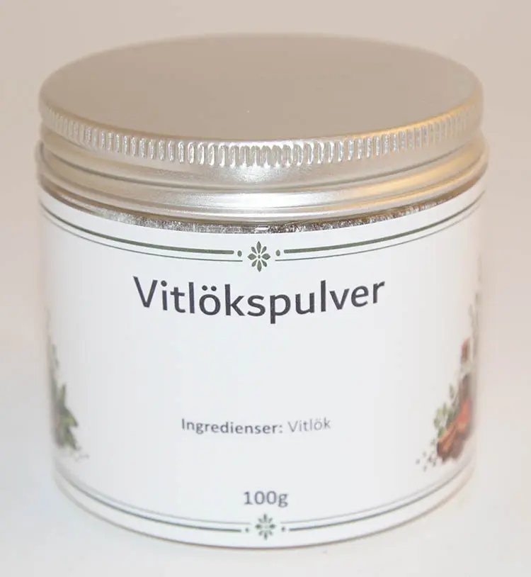 Garlic powder pack in PET jar with silver lid 100g