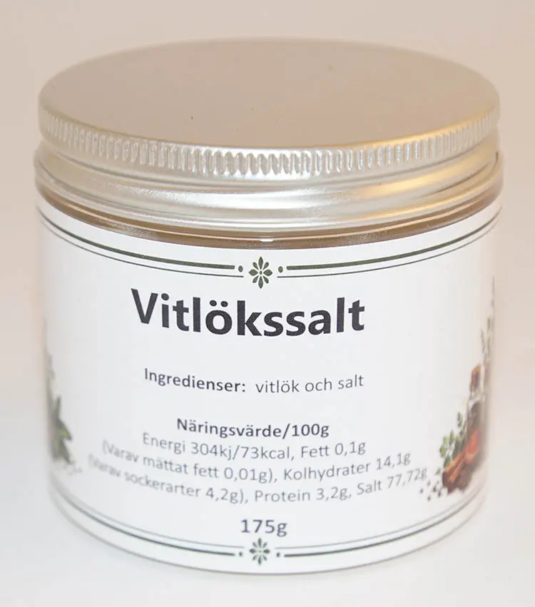 Garlic salt pack in PET jar with silver lid 175g