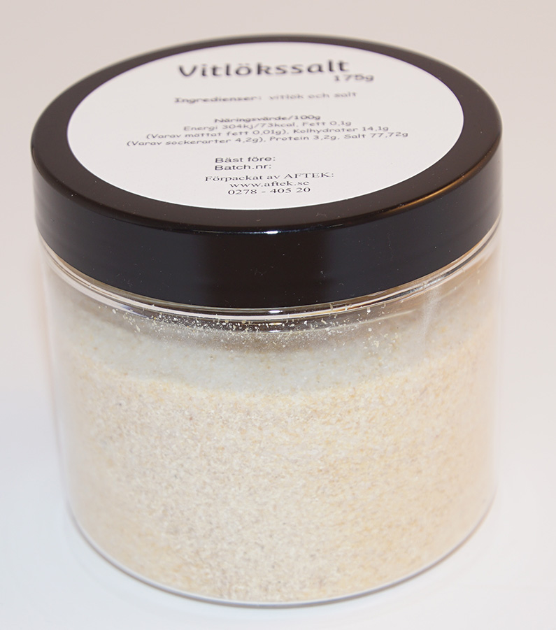 Garlic salt pack in PET jar with black lid 175g