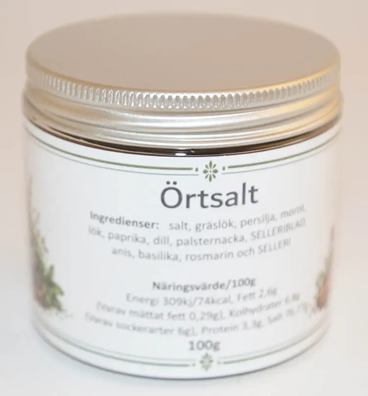 Herb salt pack in PET jar with silver lid 100g