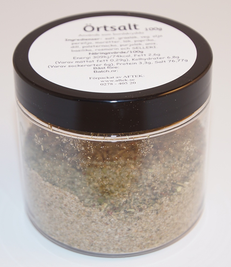Örtsalt fp i petburk med svart lock 100g