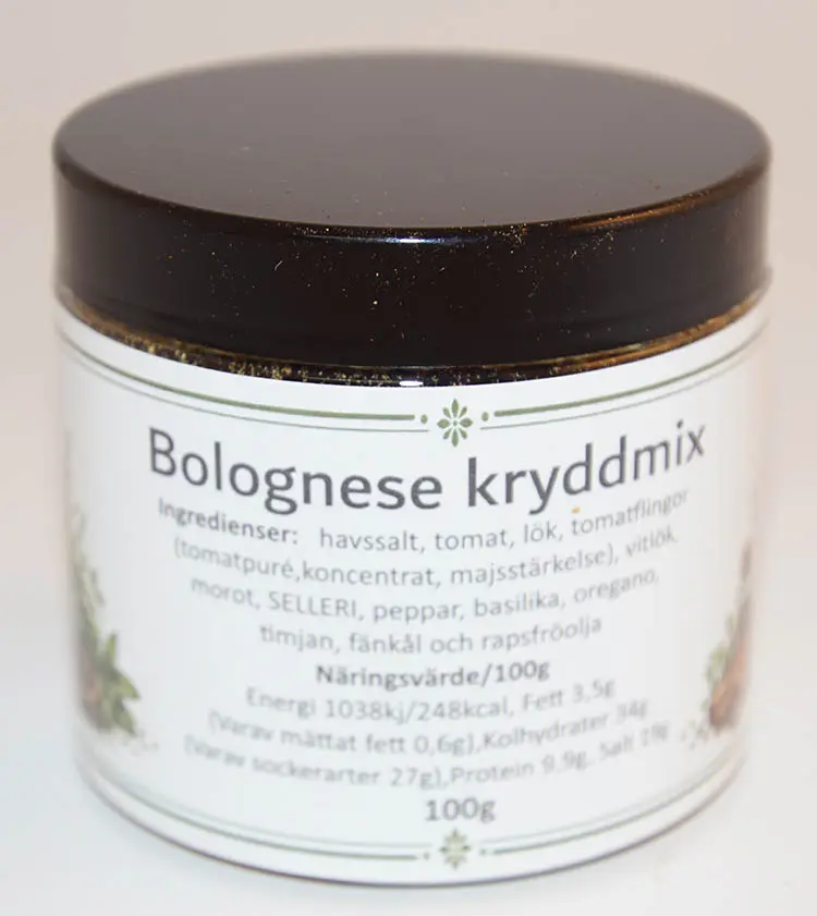 Bolognese spice mix pack in PET jar with black lid 100g
