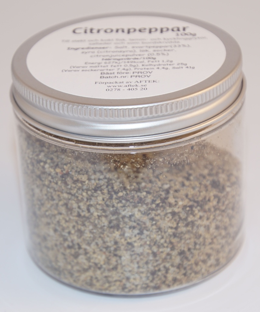 Lemon pepper pack in PET jar with silver lid 100g