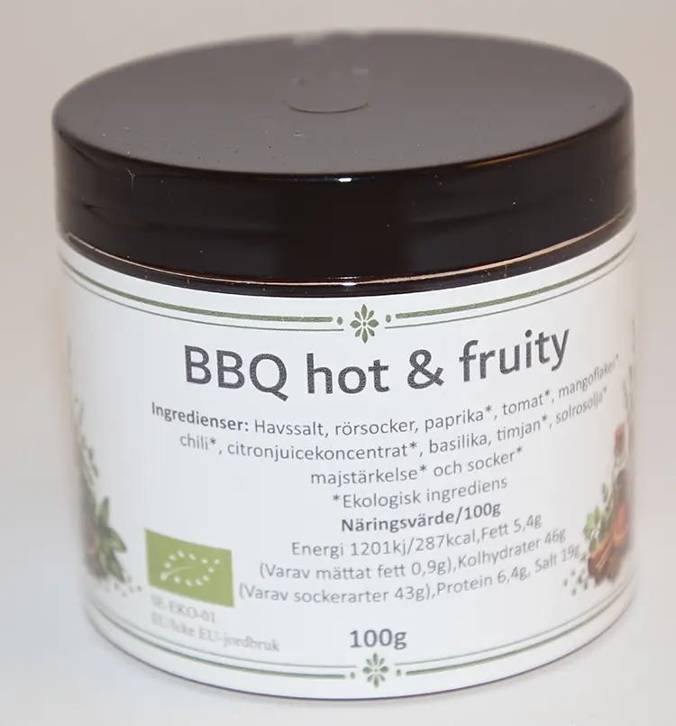 BBQ Hot and fruity fp i petburk med svart lock 100g