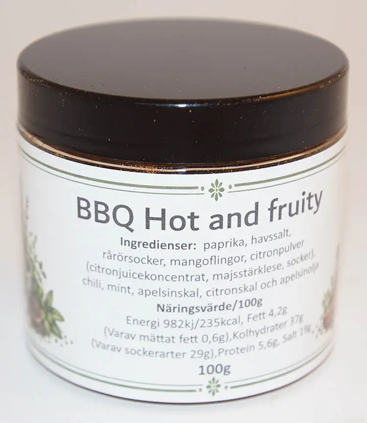 BBQ Hot and fruity pack in PET jar with black lid 100g