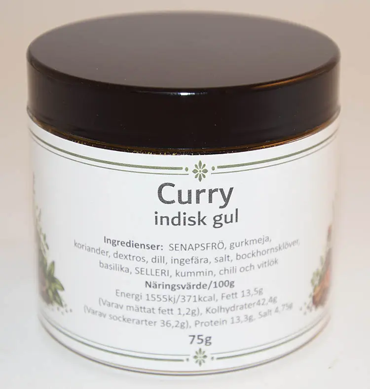 Curry yellow pack in PET jar with black lid 75g