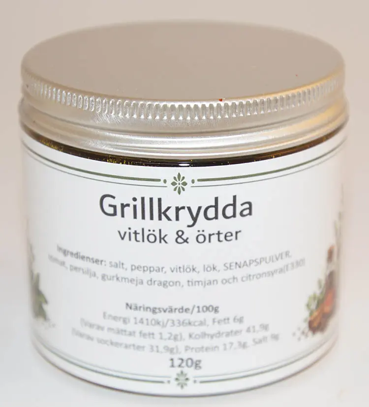 Grill seasoning garlic/herbs in PET jar with silver lid 120g