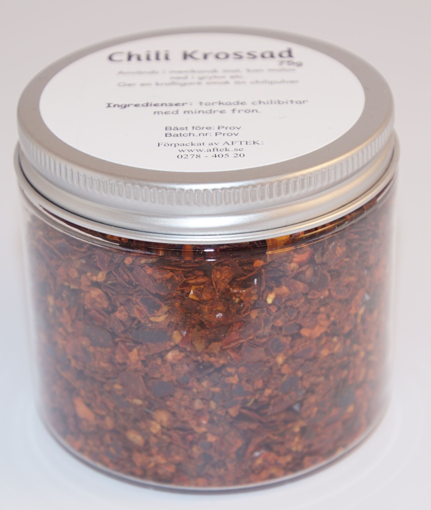 Chili 2-4 mm pack in PET jar with silver lid 75g