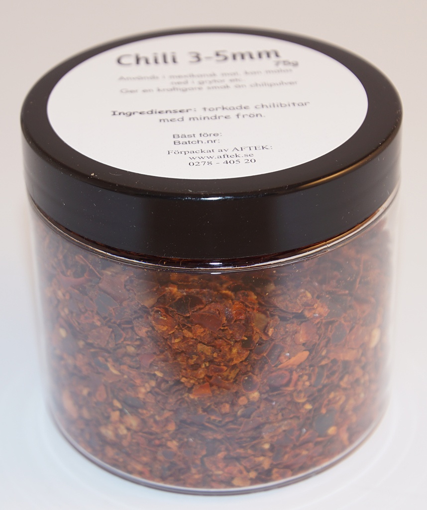 Chili 2-4 mm fp i petburk med svartlock 75g