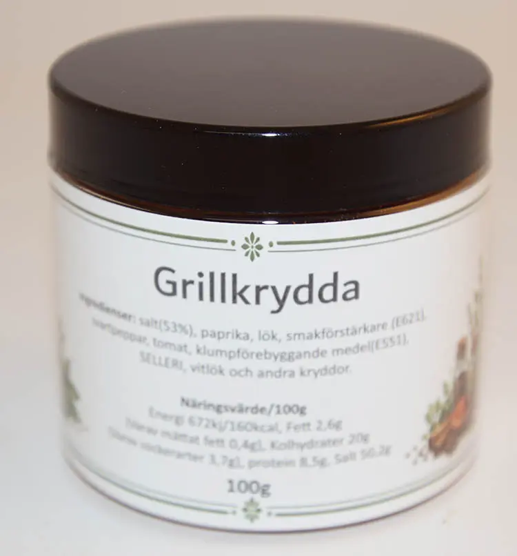 Grillkrydda i PET-burk med svart lock 100g