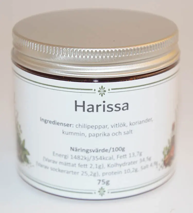 Harissa spice pack in PET with silver lid 75g