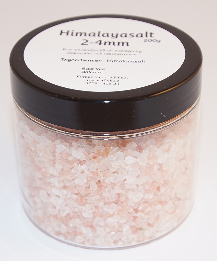 Himalaya salt 2-4 mm pack in PET jar with black lid 200g