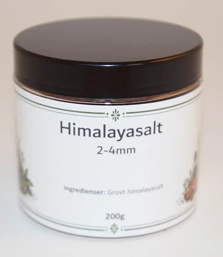 Himalayasalt 2-4 mm fp i petburk med svart lock 200g