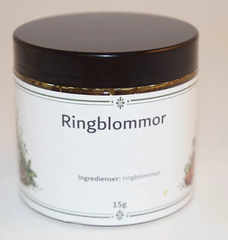 Ringblommor i PET-burk svart lock 15g