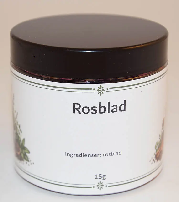 Rosblad i PET-burk med svart lock 15g