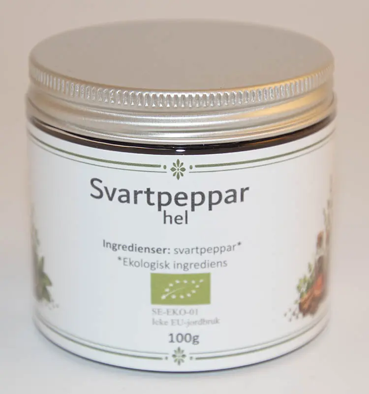 Svartpeppar hel EKO fp i PET-burk 100g