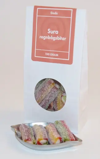[L9599] Sour rainbow pieces pack white bag with window 100g