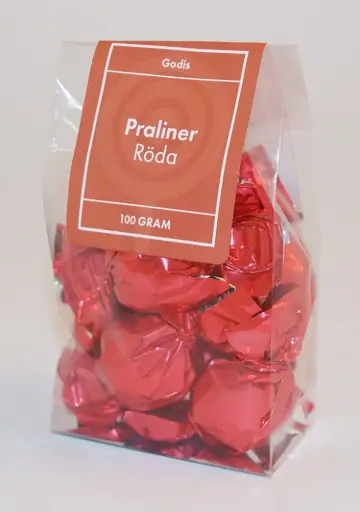 [P9409] Chokladpralin Rött papper ståpåse 100g