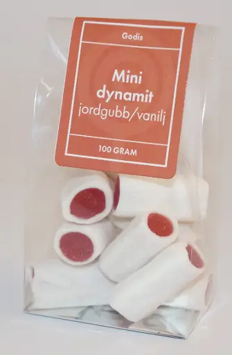 [P9707] Minidynamite Strawberry/vanilla packed in stand-up pouch 100g
