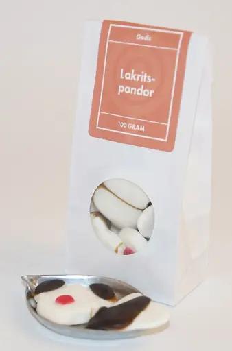 [L9714] Lakritspandor vit påse med fönster 100g