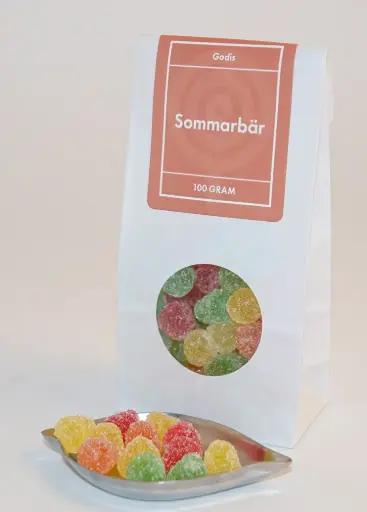 [L9723] Sommarbär vit påse med fönster 100g