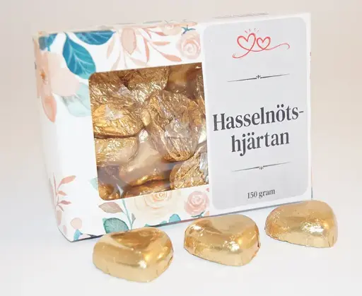 [J9079H] Hasselnötshjärtan GULD 150g i ask A