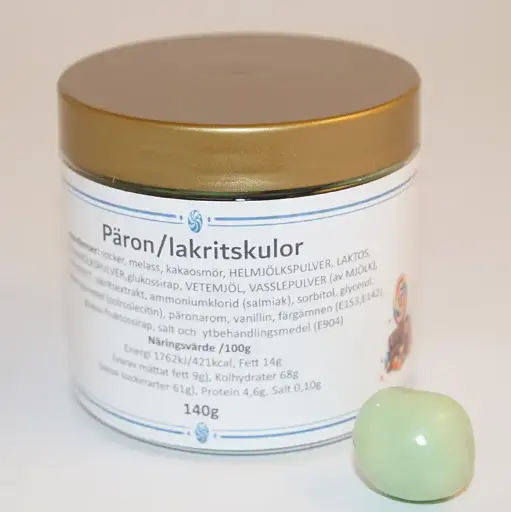 [SB9056] Päron/lakritskulor i PET-burk 140g