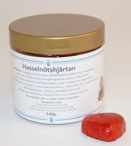 [SB9458] Hasselnötshjärtan röda i PET-burk 140g