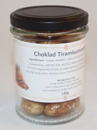 [G9041] Choklad Tiramisumandel i glasburk 140g