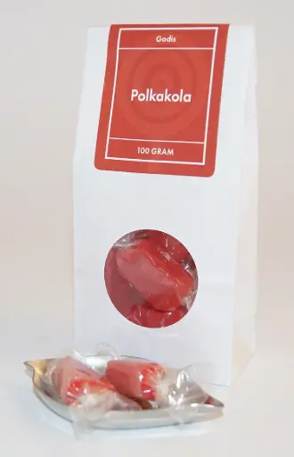 [L9604] Polkakola kolafabriken vit påse med fönster 100g