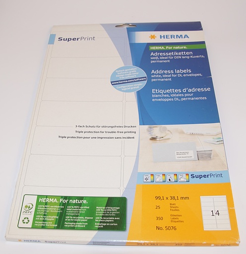 [12010] Adress Etiketter vita 99,1x38,1mm ark HERMA