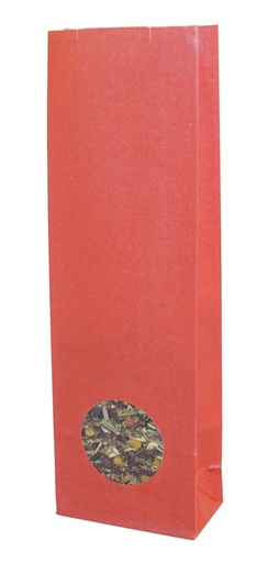 [1291] 100g Röd matt påse med runt fönster 40x70x215mm