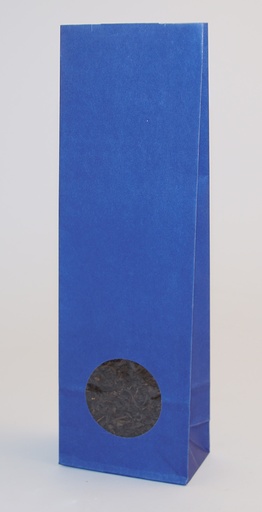 [1296] 100g Klarblå matt påse med runt fönster 40x70x215mm