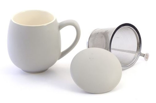 [1493] Mug gray matt with insert strainer and lid