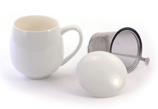 [1501] Mug white glossy with insert strainer and lid